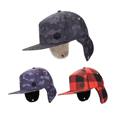 Custom 6 Panels Rubber Patch Winter Outdoor Ear Protection Snapback Cap