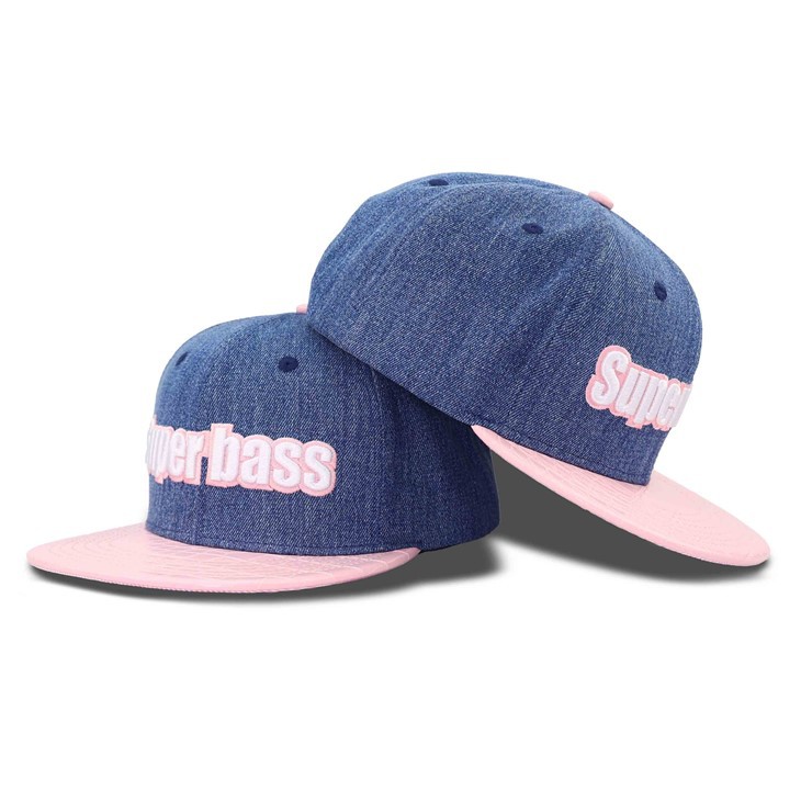 Pink Embroidery Denim Snapback Cap