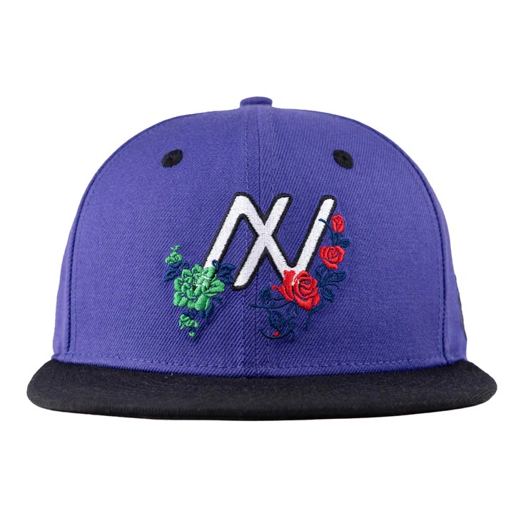 Purple Flower Embroidery Fitted Cap