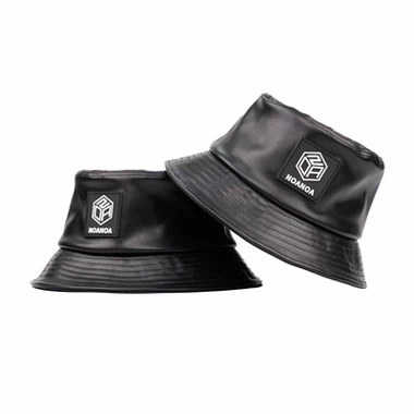 TCAP Custom PU Leather Solid Colors Bucket Hat Rubber Patch Caps