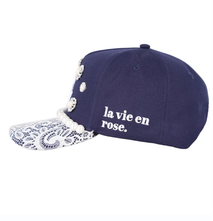 TCAP China 5 Panel Wool Blend Lace Hat Exquisite Pearl Chain Baseball Hat high quality