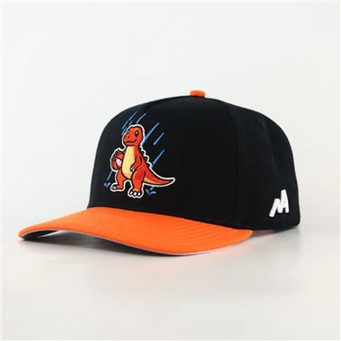 Tcapchina Custom Black And Orange Cartoon Dinosaur Embroidered Snapback Cap